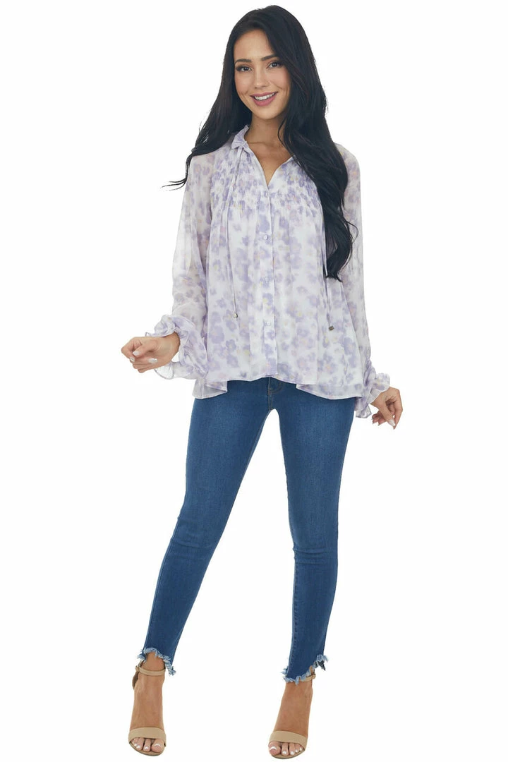 Entro Tops Lilac Long Sleeve Floral Button Up Blouse 6 Entro Tops Lilac Long Sleeve Floral Button Up Blouse