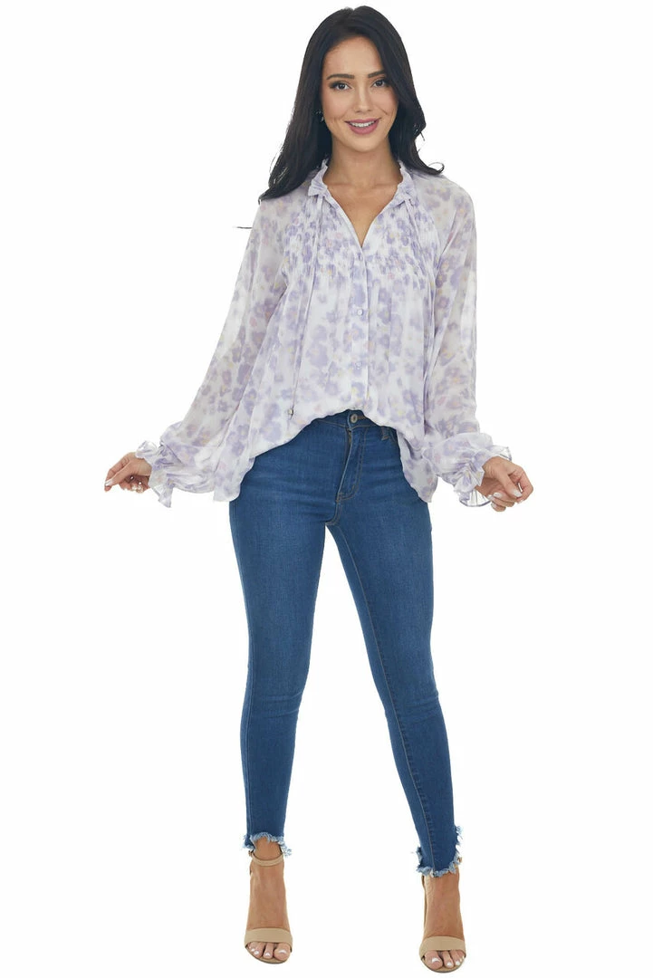 Entro Tops Lilac Long Sleeve Floral Button Up Blouse 5 Entro Tops Lilac Long Sleeve Floral Button Up Blouse