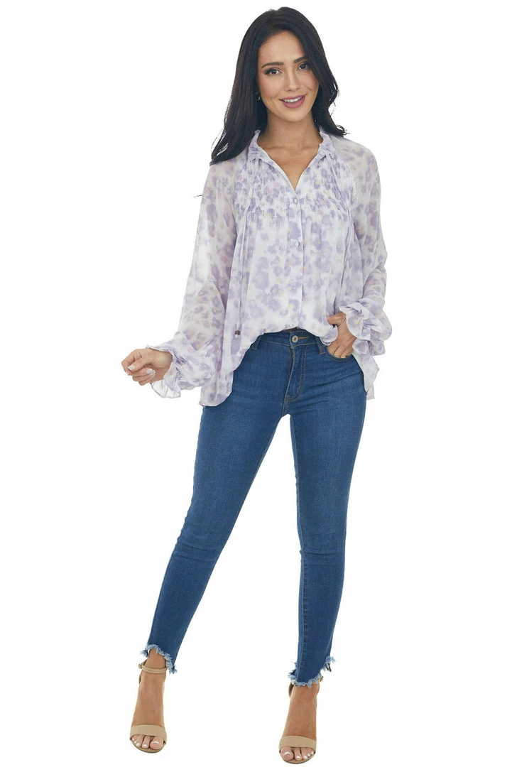 Entro Tops Lilac Long Sleeve Floral Button Up Blouse 4 Entro Tops Lilac Long Sleeve Floral Button Up Blouse