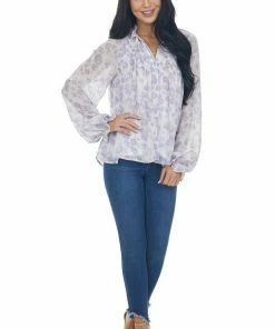 Entro Tops Lilac Long Sleeve Floral Button Up Blouse 19 Entro Tops Lilac Long Sleeve Floral Button Up Blouse