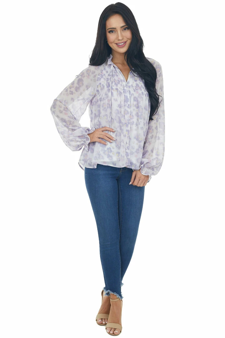Entro Tops Lilac Long Sleeve Floral Button Up Blouse 7 Entro Tops Lilac Long Sleeve Floral Button Up Blouse