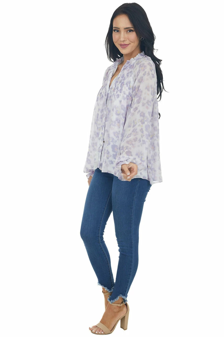 Entro Tops Lilac Long Sleeve Floral Button Up Blouse 8 Entro Tops Lilac Long Sleeve Floral Button Up Blouse