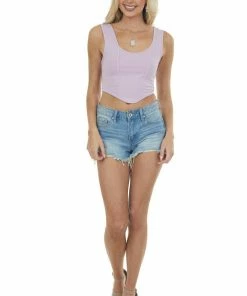 Style Melody Lilac Ribbed Scoop Neckline Crop Tank Top