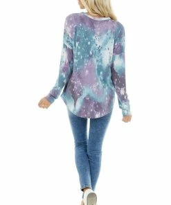 Lovely Melody Lilac Tie Dye Galaxy Print Top With Criss Cross Neckline Tops