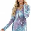Lovely Melody Lilac Tie Dye Galaxy Print Top With Criss Cross Neckline Tops