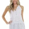Staccato Lilac Tiered Eyelet Lace Sleeveless Top With Button Detail Tops