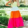 Aakaa Lime Colorblock Sleeveless Tiered Midi Dress
