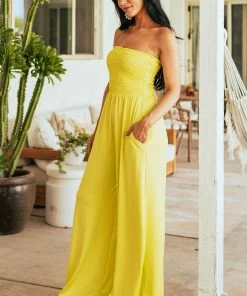 Fantastic Fawn Lime Smocked Strapless Wide Leg Knit Jumpsuit 11 Fantastic Fawn Lime Smocked Strapless Wide Leg Knit Jumpsuit