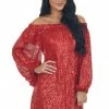 Vine & Love Lipstick Red Sequin Off Shoulder A Line Dress