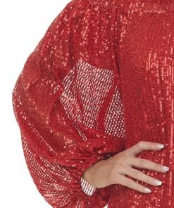 Vine & Love Lipstick Red Sequin Off Shoulder A Line Dress