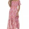 Peach Love Dresses Magenta Abstract Print Smocked Off Shoulder Dress