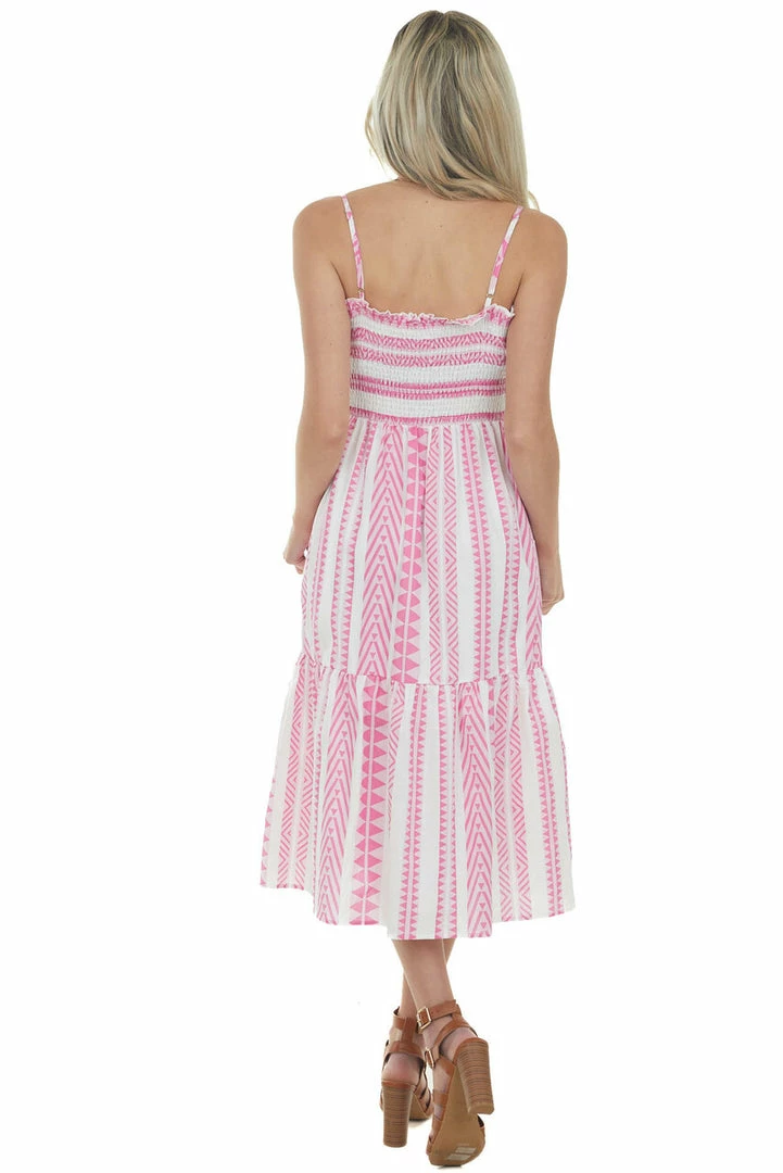 Umgee Magenta Abstract Striped Sleeveless Midi Dress 8 Umgee Magenta Abstract Striped Sleeveless Midi Dress