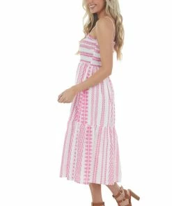 Umgee Magenta Abstract Striped Sleeveless Midi Dress 16 Umgee Magenta Abstract Striped Sleeveless Midi Dress