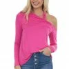 143 Story Magenta Cold Shoulder Long Sleeve Knit Top Tops