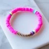 ACCITY Magenta Disc Bead With Gold Bead Accent Elastic Bracelet 1 ACCITY Magenta Disc Bead With Gold Bead Accent Elastic Bracelet