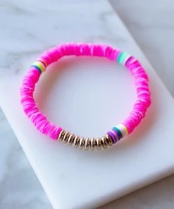ACCITY Magenta Disc Bead With Gold Bead Accent Elastic Bracelet