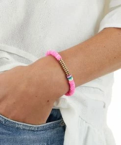 ACCITY Magenta Disc Bead With Gold Bead Accent Elastic Bracelet