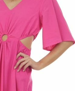 Umgee Dresses Magenta Flare Sleeve Waist Cut Out Midi Dress