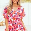 Umgee Magenta Floral Print Ruffle Waist Tie Romper Dresses 2 Umgee Magenta Floral Print Ruffle Waist Tie Romper Dresses