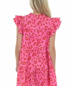 Jodifl Magenta Leopard Babydoll Style Short Dress