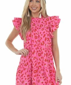 Jodifl Magenta Leopard Babydoll Style Short Dress