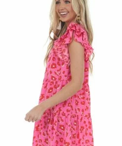 Jodifl Magenta Leopard Babydoll Style Short Dress