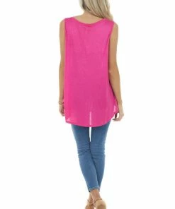 My Story Magenta Sleeveless Stretchy Knit Top With Cut Out Detail