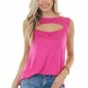 My Story Magenta Sleeveless Stretchy Knit Top With Cut Out Detail