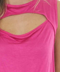 My Story Magenta Sleeveless Stretchy Knit Top With Cut Out Detail