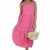 Lovely Melody Dresses Magenta Sleeveless Tiered Woven Midi Dress