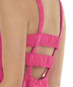Davi & Dani Magenta Smocked Criss Cross Back Woven Dress