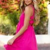 Davi & Dani Magenta Smocked Criss Cross Back Woven Dress