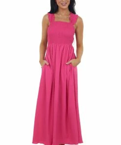 Davi & Dani Magenta Smocked Sleeveless Woven Maxi Dress 12 Davi & Dani Magenta Smocked Sleeveless Woven Maxi Dress