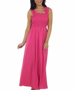 Davi & Dani Magenta Smocked Sleeveless Woven Maxi Dress 14 Davi & Dani Magenta Smocked Sleeveless Woven Maxi Dress