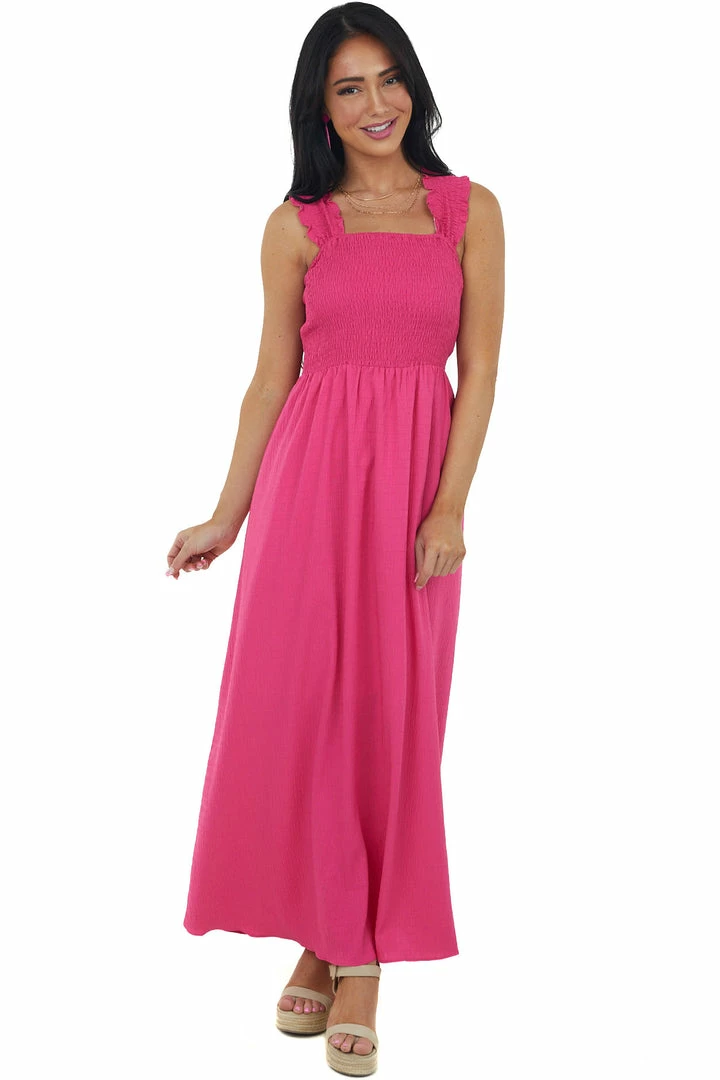 Davi & Dani Magenta Smocked Sleeveless Woven Maxi Dress 7 Davi & Dani Magenta Smocked Sleeveless Woven Maxi Dress