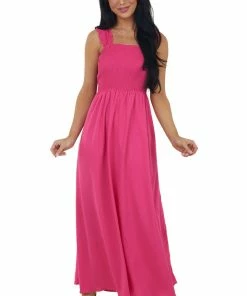 Davi & Dani Magenta Smocked Sleeveless Woven Maxi Dress 13 Davi & Dani Magenta Smocked Sleeveless Woven Maxi Dress