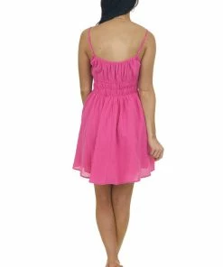 HYFVE Magenta Sleeveless Strap Ruched Waist Mini Dress Dresses