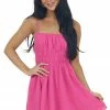HYFVE Magenta Sleeveless Strap Ruched Waist Mini Dress Dresses