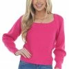 &merci Magenta Square Neckline Long Sleeve Sweater