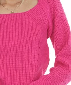 &merci Magenta Square Neckline Long Sleeve Sweater