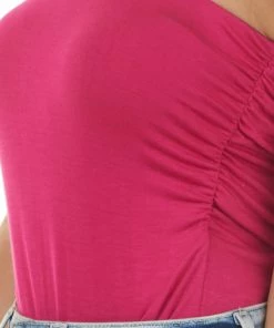 Entro Tops Magenta Strapless Stretchy Knit Bodysuit With Ruched Sides 25 Entro Tops Magenta Strapless Stretchy Knit Bodysuit With Ruched Sides