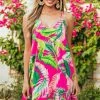 Caramela Magenta Tropical Print High Low Short Dress Dresses