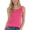 7th Ray Magenta Waffle Knit Tank Top With Criss Cross Straps