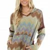 RAE MODE Tops Mahogany Aztec Print Long Sleeve Top With Hood And Pockets