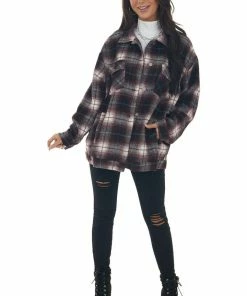143 Story Mahogany Plaid Soft Button Up Shirt Jacket 24 143 Story Mahogany Plaid Soft Button Up Shirt Jacket
