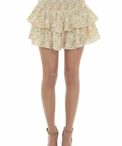 Entro Mango Floral Print Tiered Mini Skirt