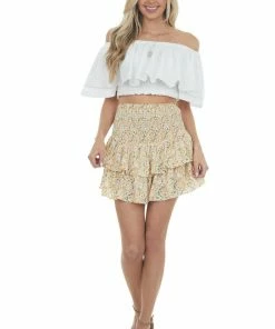 Entro Mango Floral Print Tiered Mini Skirt