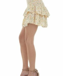 Entro Mango Floral Print Tiered Mini Skirt