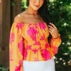 Lime Lush Tops Marigold Floral Print Off Shoulder Long Sleeve Top