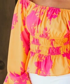 Lime Lush Tops Marigold Floral Print Off Shoulder Long Sleeve Top